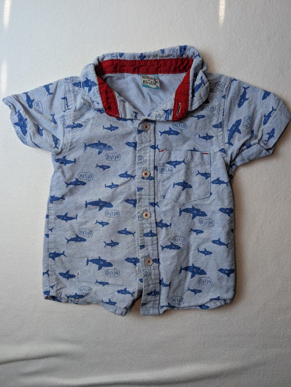 Bumble & Birdie Blue Shark and "Hello" Button Up Toddler Shirt Size 2T